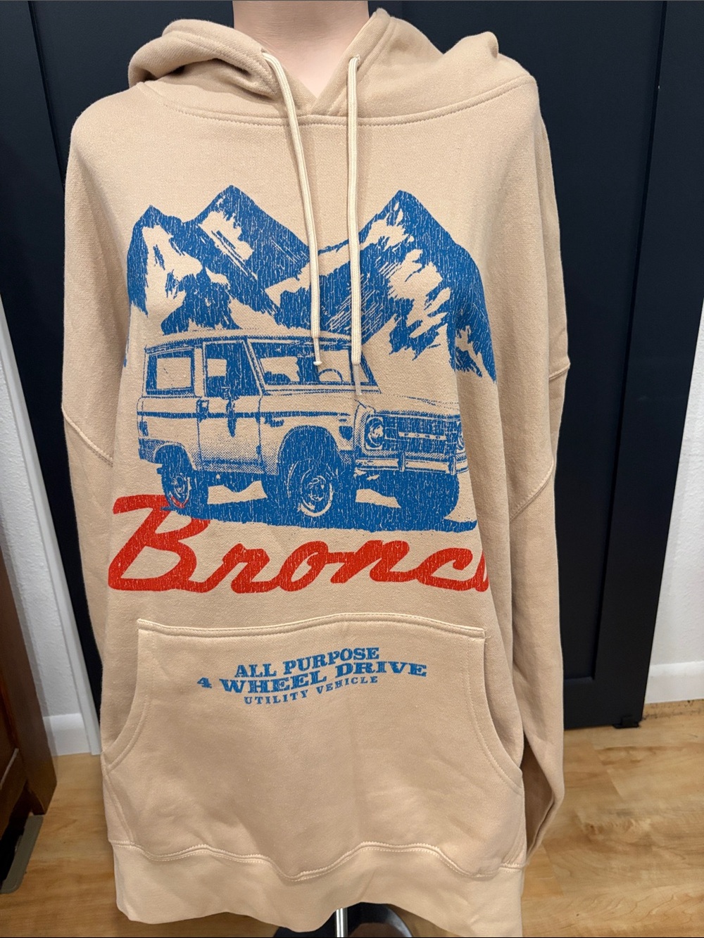 624. Altar’s States Ford Tan Hoodie with Blue Mountain & Red Bronco Script